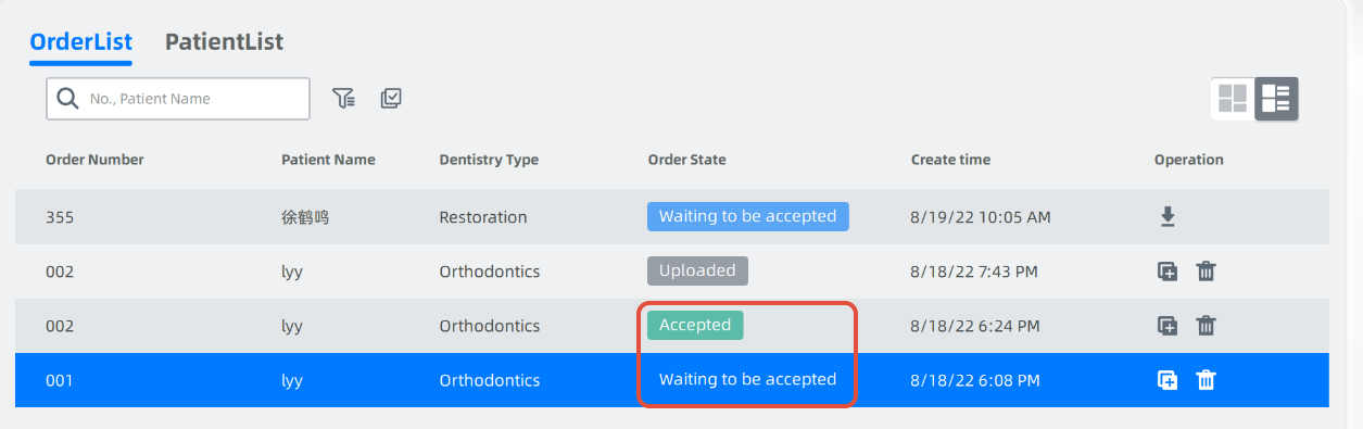 An infographic desktop view showcasing the patientlist and orderlist in the program 